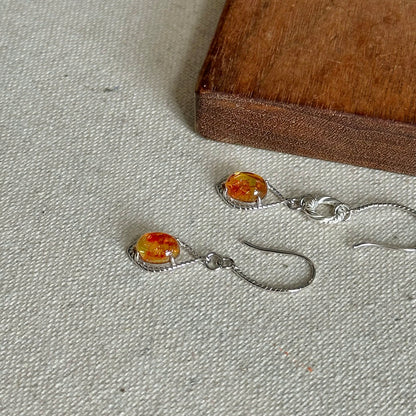 Amber Asymmetric Sterling Silver Earring