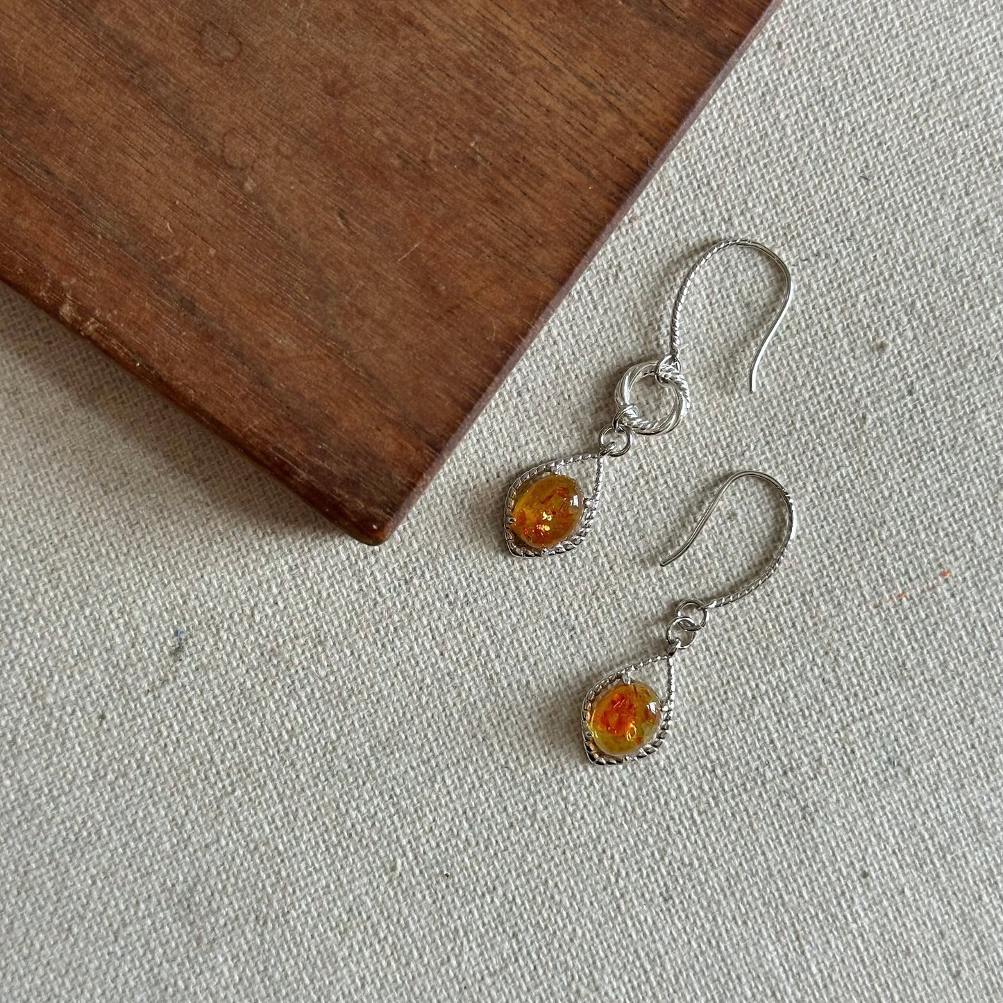 Amber Asymmetric Sterling Silver Earring