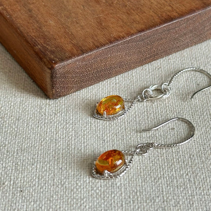 Amber Asymmetric Sterling Silver Earring