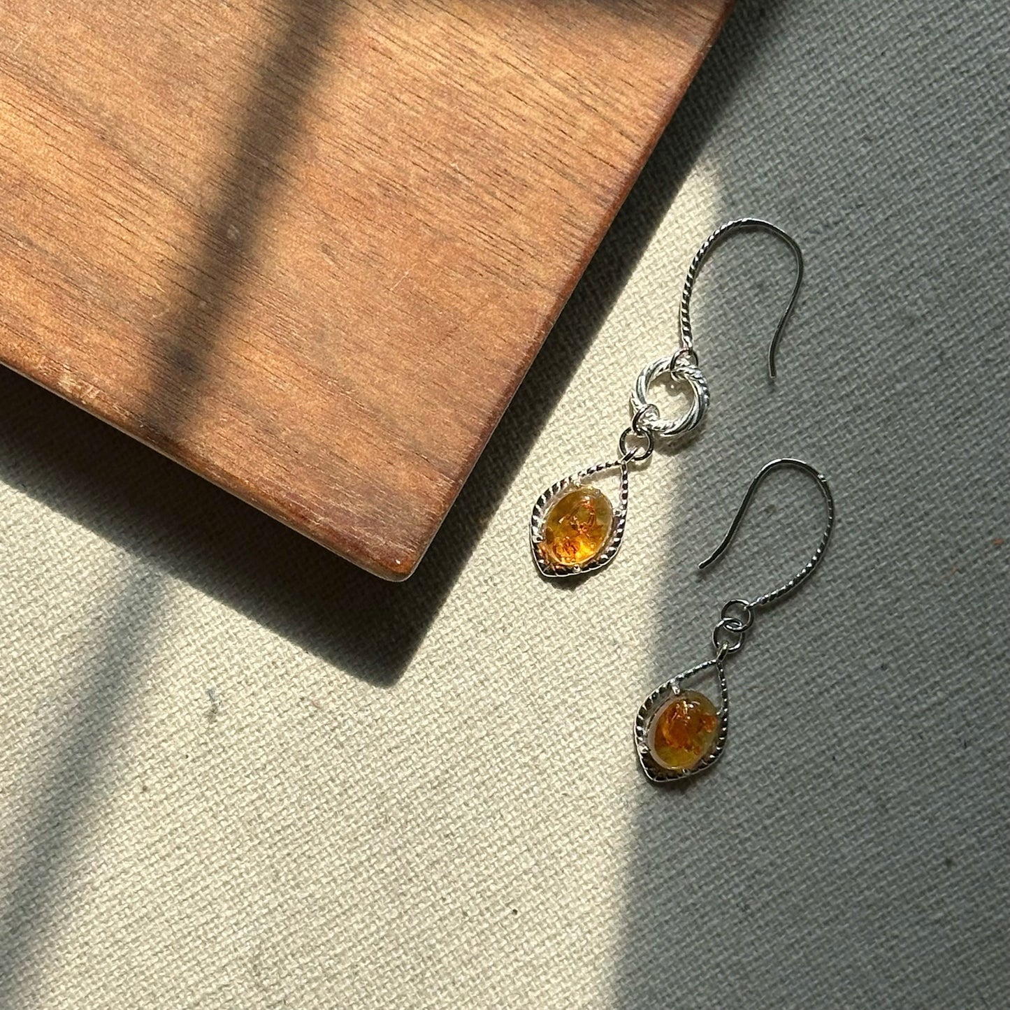 Amber Asymmetric Sterling Silver Earring