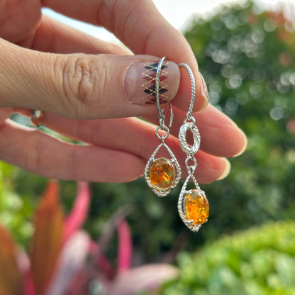 Amber Asymmetric Sterling Silver Earring