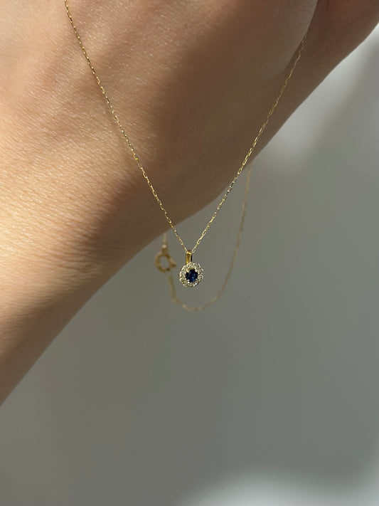 18K Solid Gold Sapphire And Natural Diamond Necklace