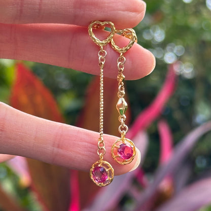 Pink Topaz And Heart Stud Gold-plated Earring