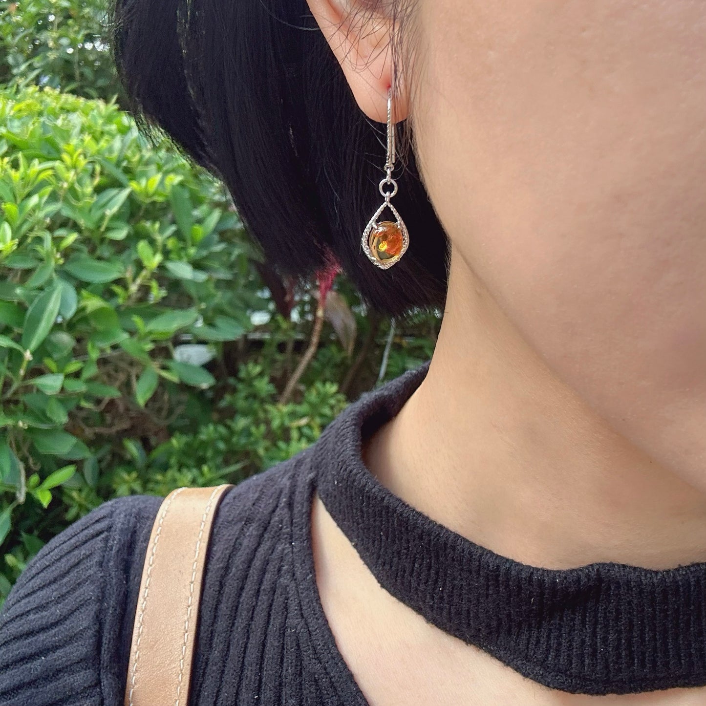 Amber Asymmetric Sterling Silver Earring