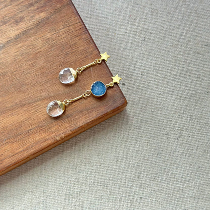 Clear Quartz And Druzy Star Gold-plated Earring
