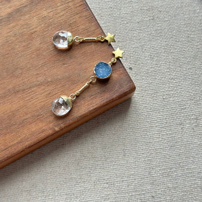 Clear Quartz And Druzy Star Gold-plated Earring