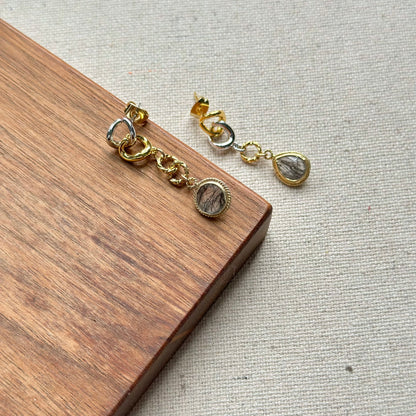 Black Rutilated Quartz Two-tone Gold-plated Earring
