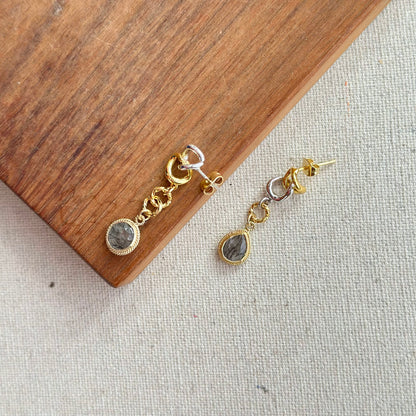 Black Rutilated Quartz Two-tone Gold-plated Earring