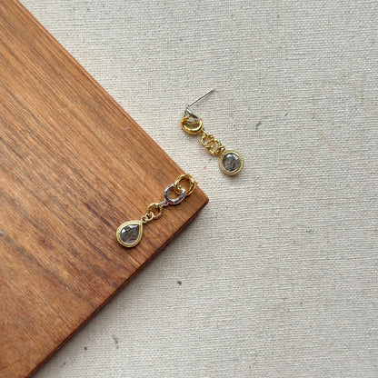 Black Rutilated Quartz Two-tone Gold-plated Earring