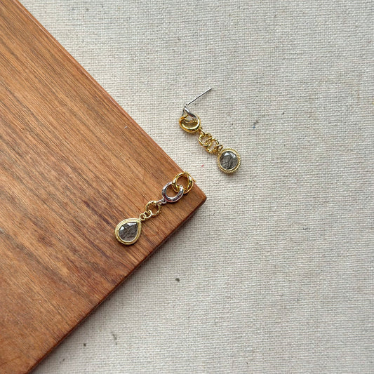 Black Rutilated Quartz Two-tone Gold-plated Earring
