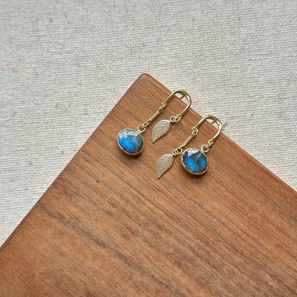 Labradorite And Leaves U-shaped Gold-plated Earring