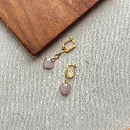 Two-way Rose Quartz Heart Gold-plated Ear Hoop