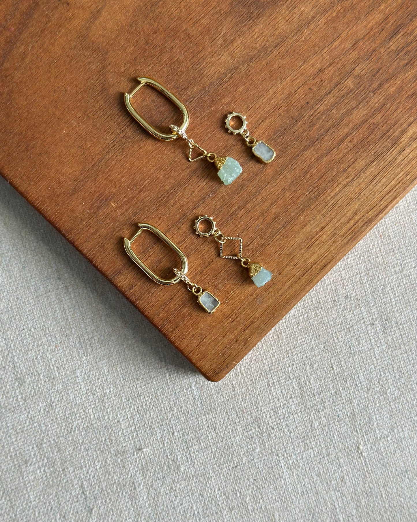 Moonstone And Druzy Multi-way Gold-plated Ear Hoop