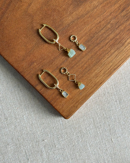 Moonstone And Druzy Multi-way Gold-plated Ear Hoop