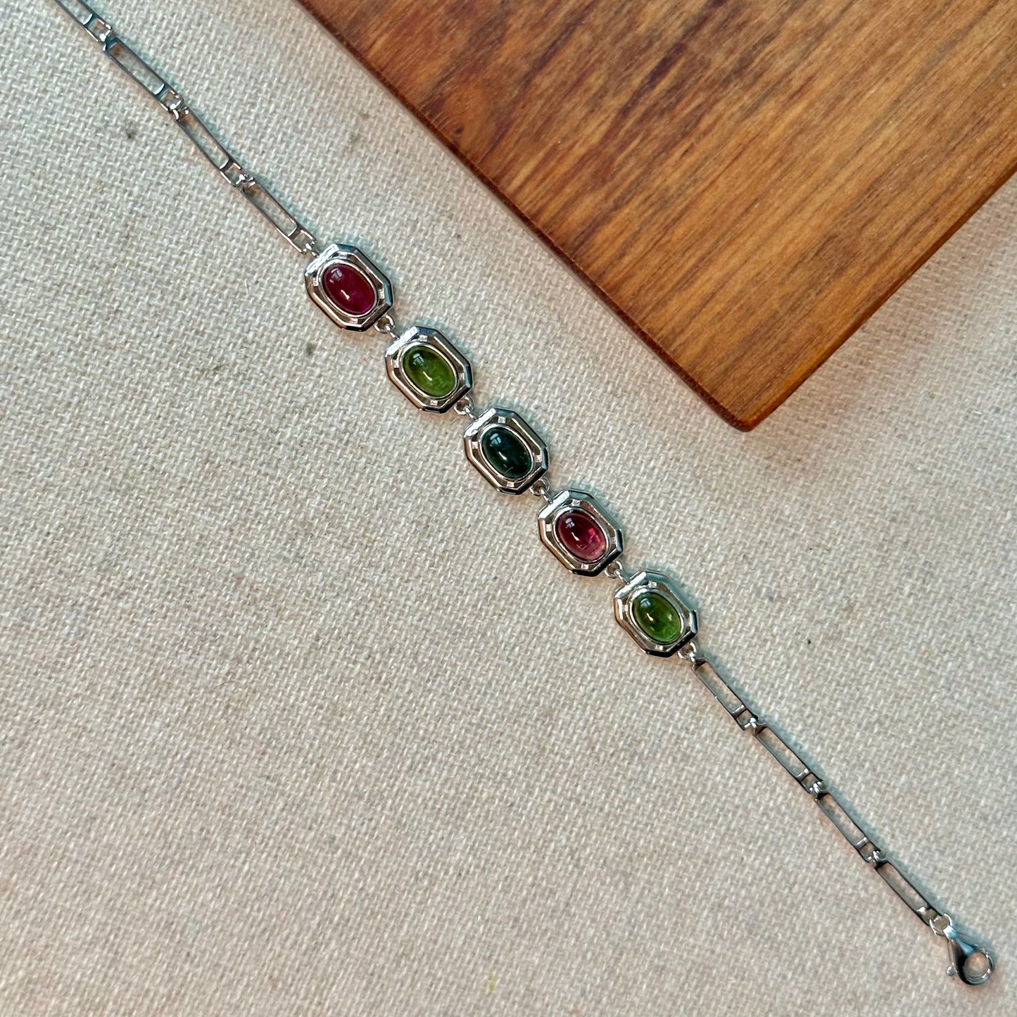 Tourmaline Clip Chain Sterling Silver Bracelet