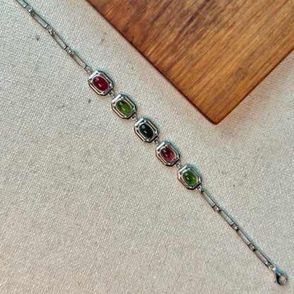 Tourmaline Clip Chain Sterling Silver Bracelet