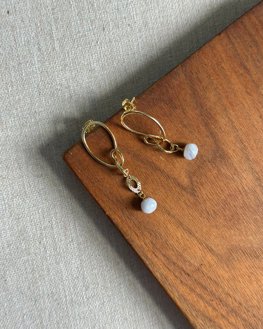 Blue Lace Agate Knots Gold-plated Ear Stud