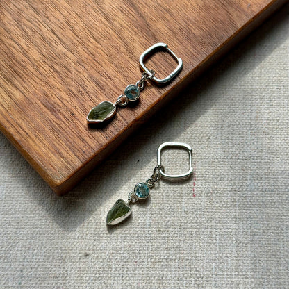Meteorite And Topaz Two-way Sterling Silver Ear Hoop