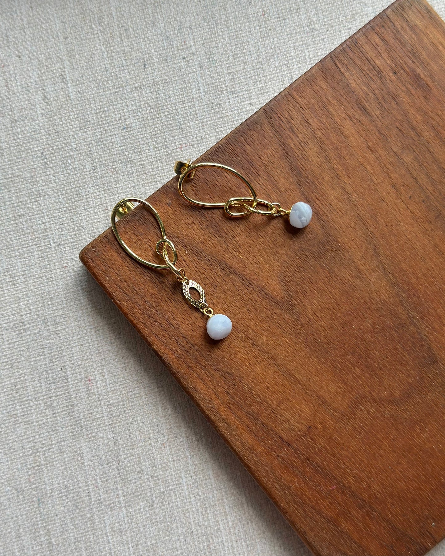 Blue Lace Agate Knots Gold-plated Ear Stud