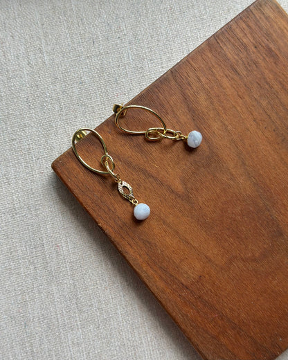 Blue Lace Agate Knots Gold-plated Ear Stud