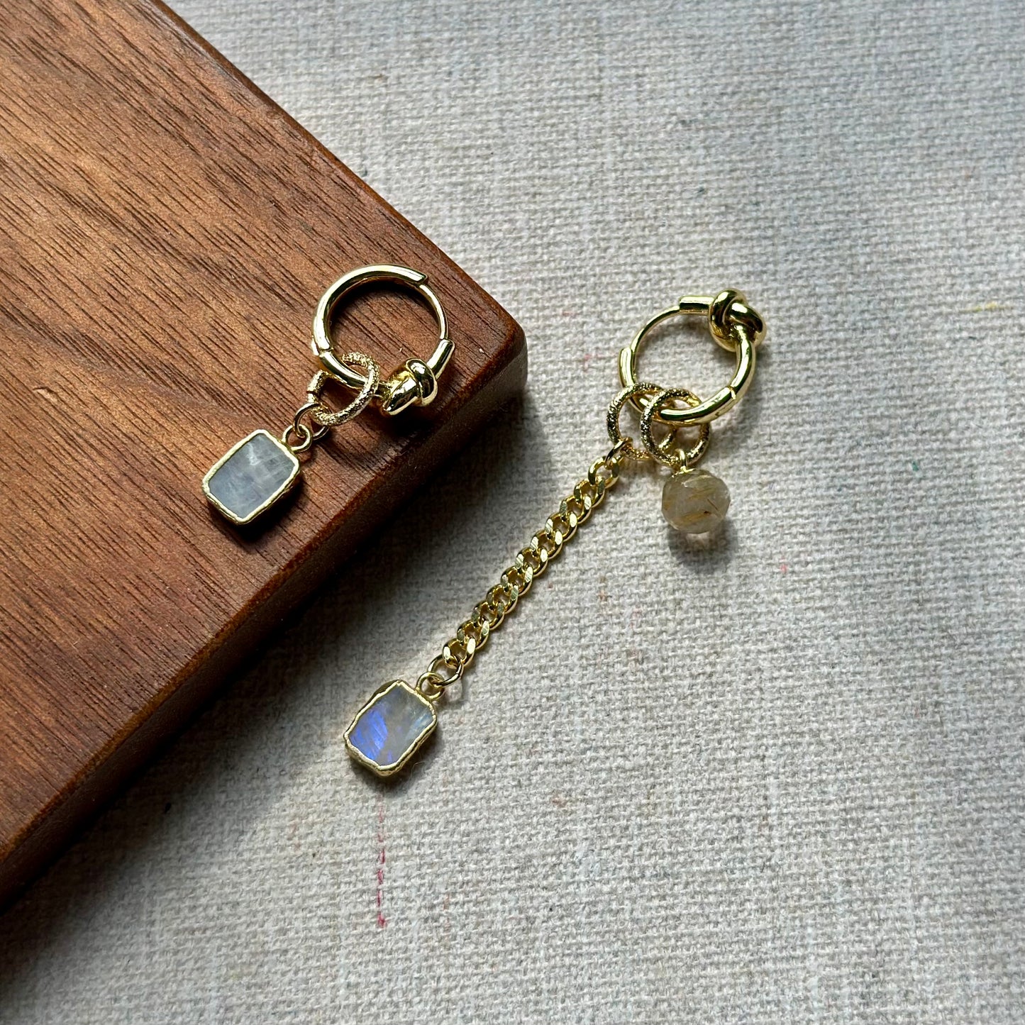 Golden Rutilated Quartz And Moonstone Muti-way Gold-plated Ear Hoop