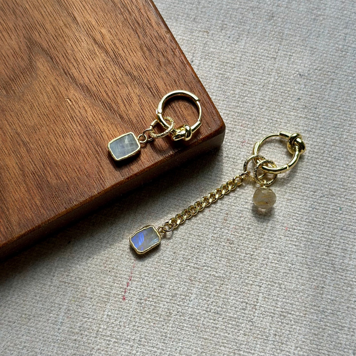 Golden Rutilated Quartz And Moonstone Muti-way Gold-plated Ear Hoop