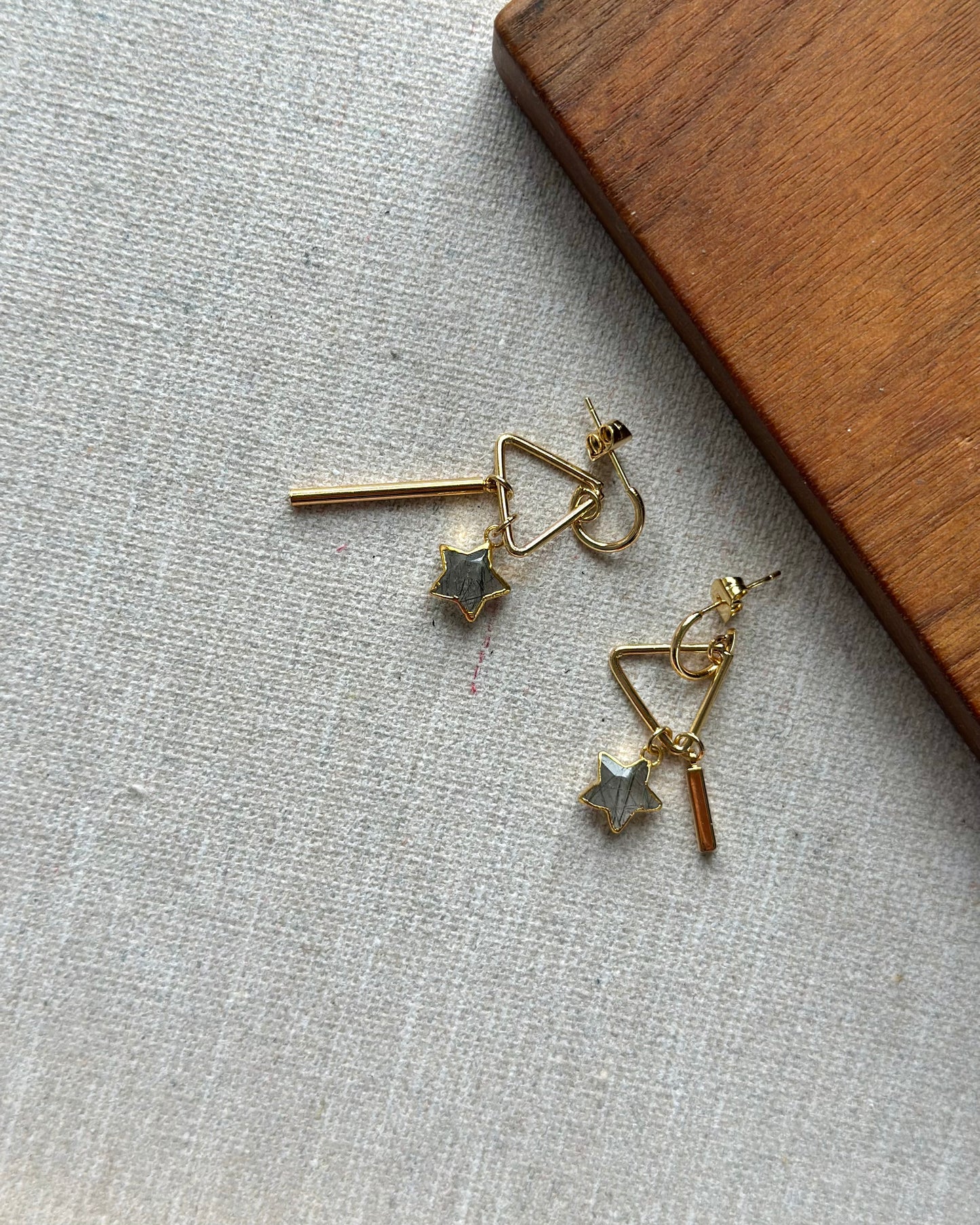 Black Rutilated Quartz Star Gold-plated Earring