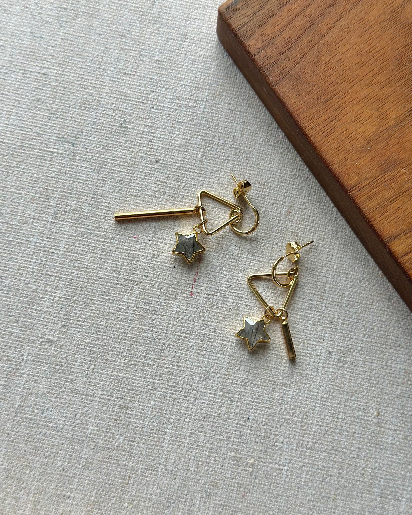 Black Rutilated Quartz Star Gold-plated Earring