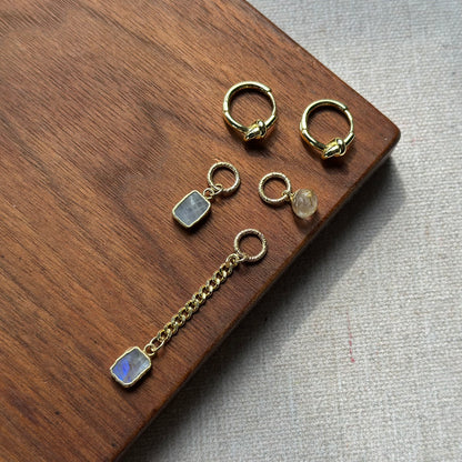 Golden Rutilated Quartz And Moonstone Muti-way Gold-plated Ear Hoop