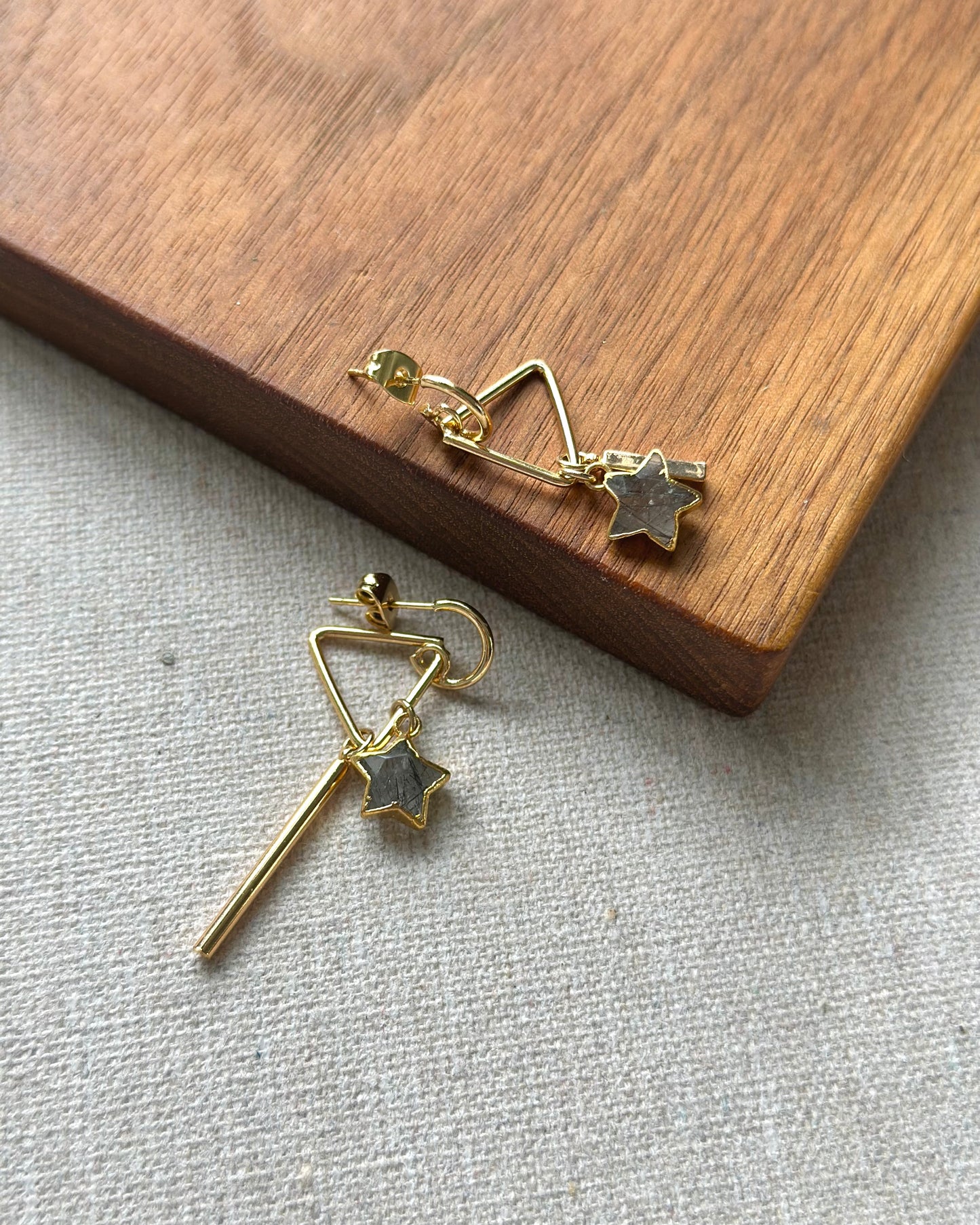 Black Rutilated Quartz Star Gold-plated Earring
