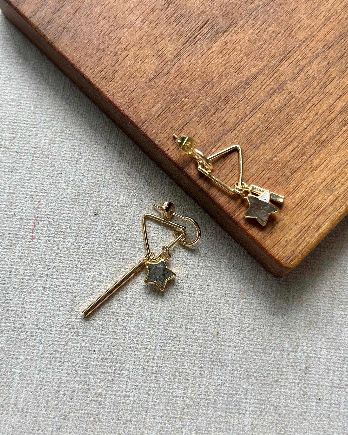 Black Rutilated Quartz Star Gold-plated Earring
