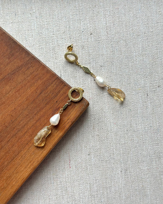 Citrine And Freshwater Pearl Gold-plated Earring