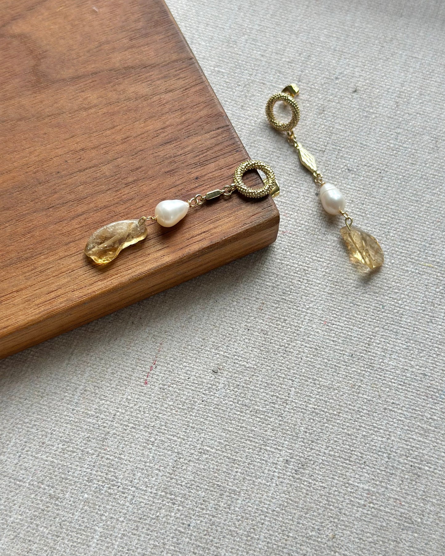 Citrine And Freshwater Pearl Gold-plated Earring