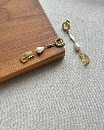 Citrine And Freshwater Pearl Gold-plated Earring
