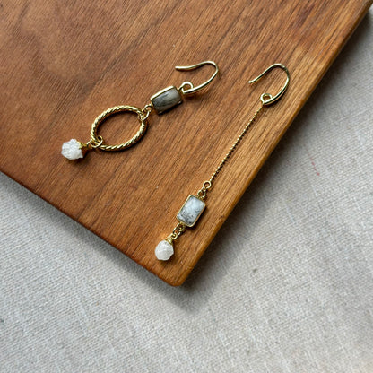 Dendritic Agate And Moonstone Gold-plated Earring