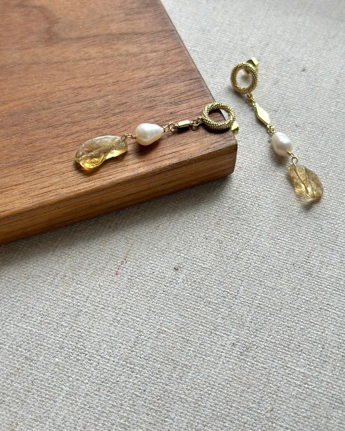 Citrine And Freshwater Pearl Gold-plated Earring