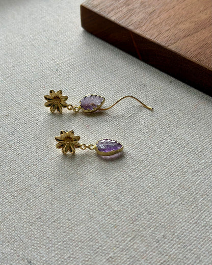 Amethyst Leaves And Floral Gold-plated Ear Stud