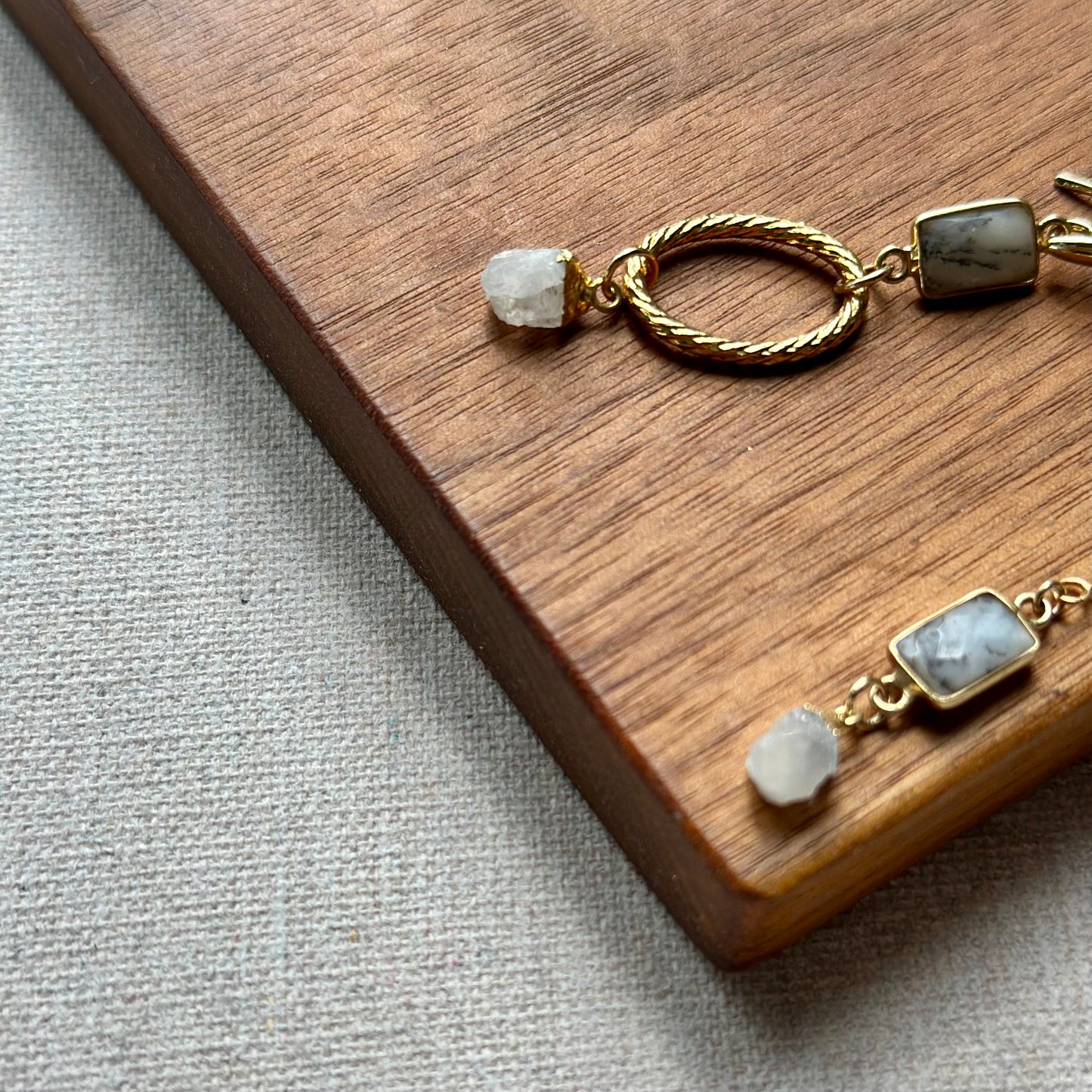 Dendritic Agate And Moonstone Gold-plated Earring