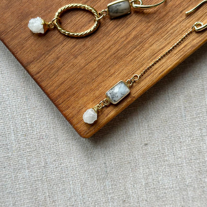 Dendritic Agate And Moonstone Gold-plated Earring