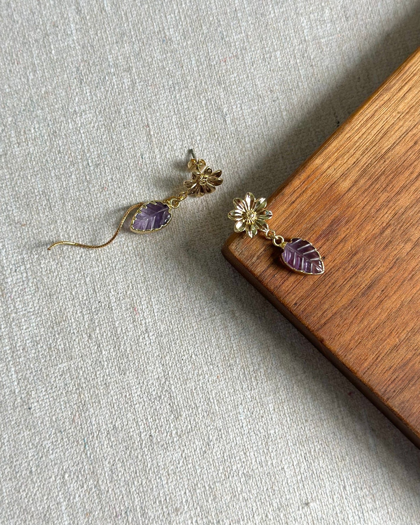 Amethyst Leaves And Floral Gold-plated Ear Stud