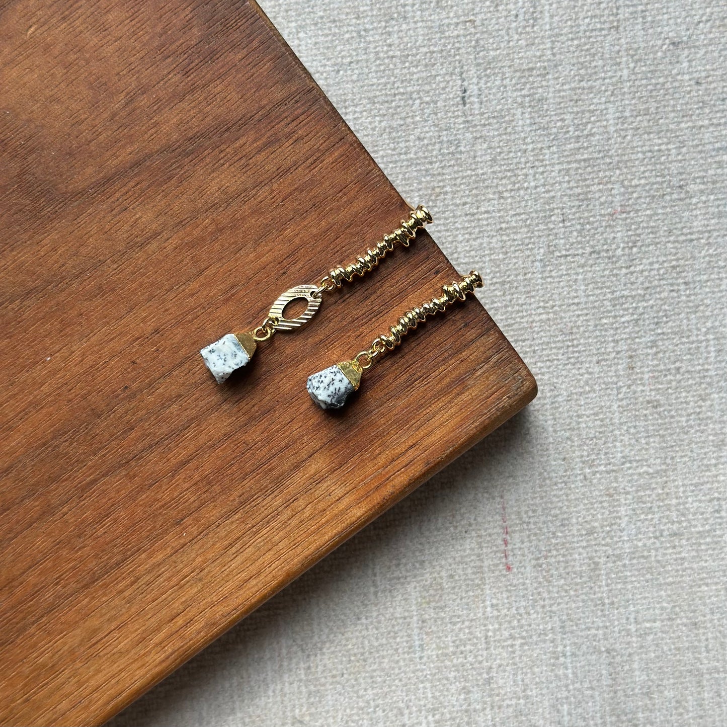 Dendritic Agate Textured Gold-plated Earring