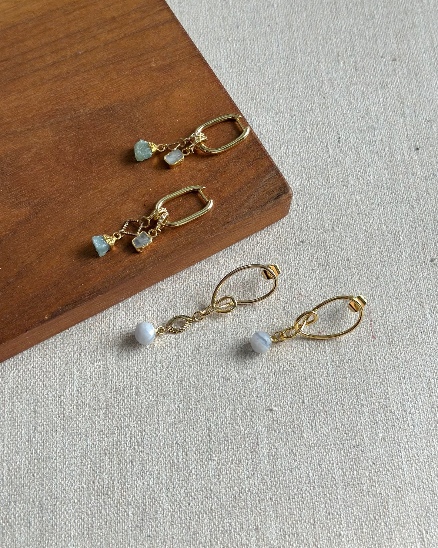 Moonstone And Druzy Multi-way Gold-plated Ear Hoop