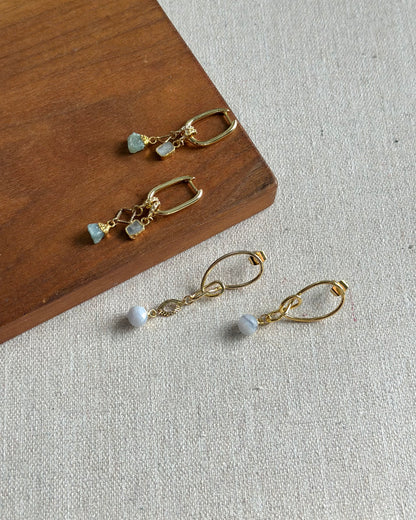 Moonstone And Druzy Multi-way Gold-plated Ear Hoop