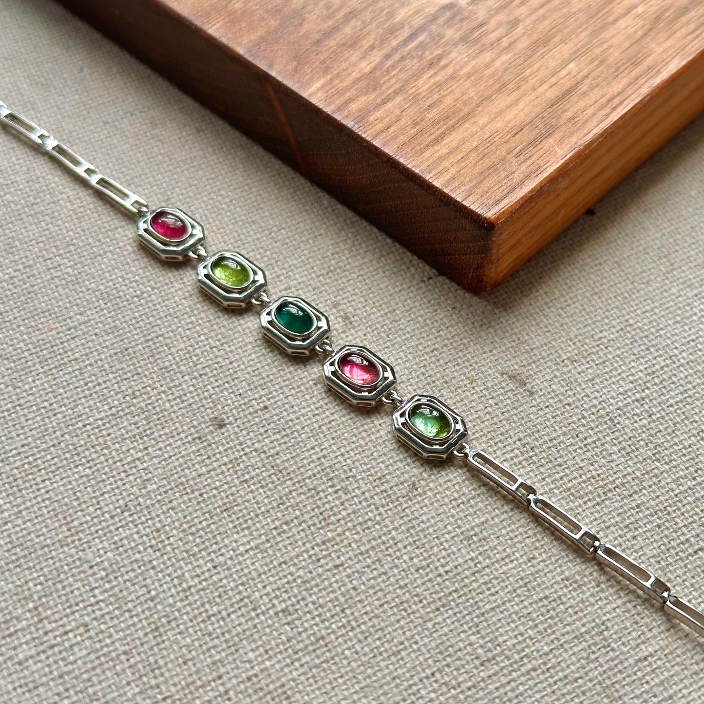 Tourmaline Clip Chain Sterling Silver Bracelet