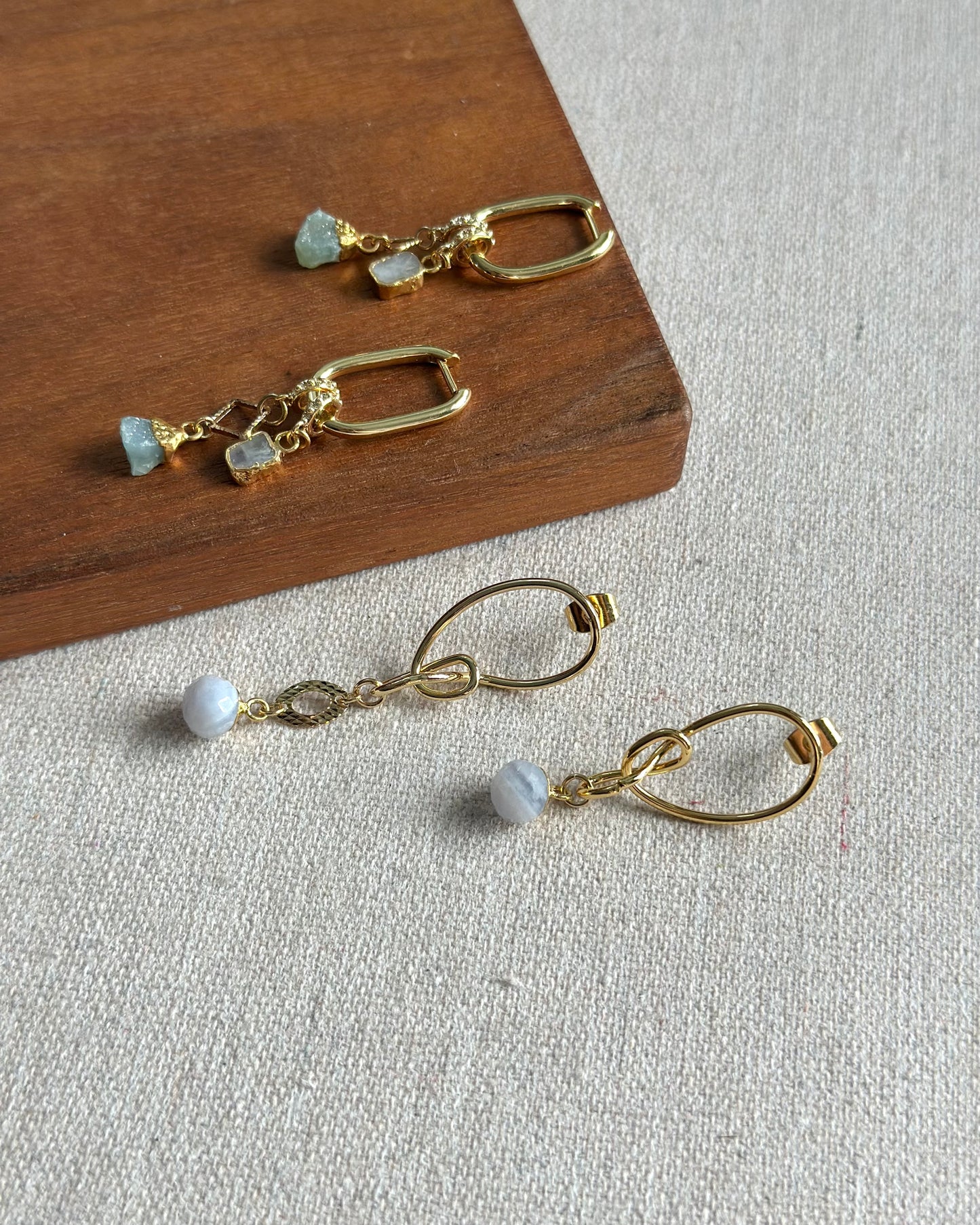 Moonstone And Druzy Multi-way Gold-plated Ear Hoop