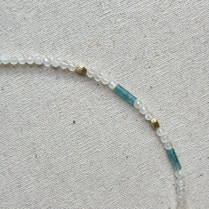 Moonstone And Apatite Mixed Freshwater Pearl  Beaded Necklace