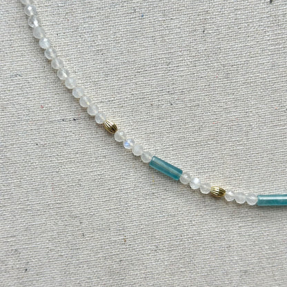 Moonstone And Apatite Mixed Freshwater Pearl  Beaded Necklace