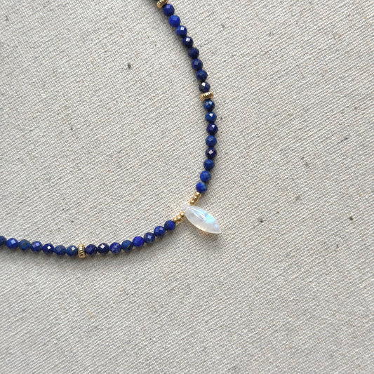 Lapis And Moonstone Beaded Necklace