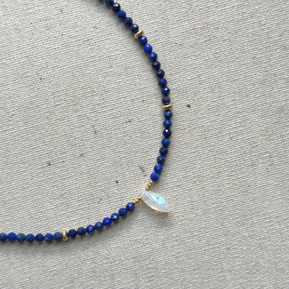 Lapis And Moonstone Beaded Necklace