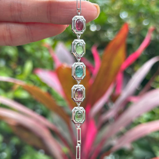 Tourmaline Clip Chain Sterling Silver Bracelet